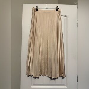 fun 2 fun Chic Beige A-Line Pleated Midi Skirt